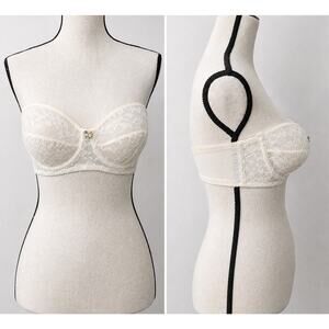 Vintage 50s/60s Shape-Ease Bullet Bra Strapless Cone Sheer Lace 34B USA Pinup